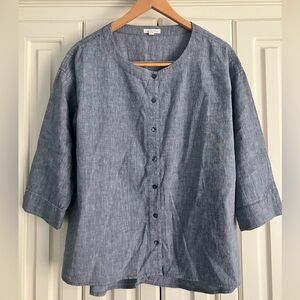 EILEEN FISHER Linen Organic Cotton Blend Button Down Tunic Top Size Small